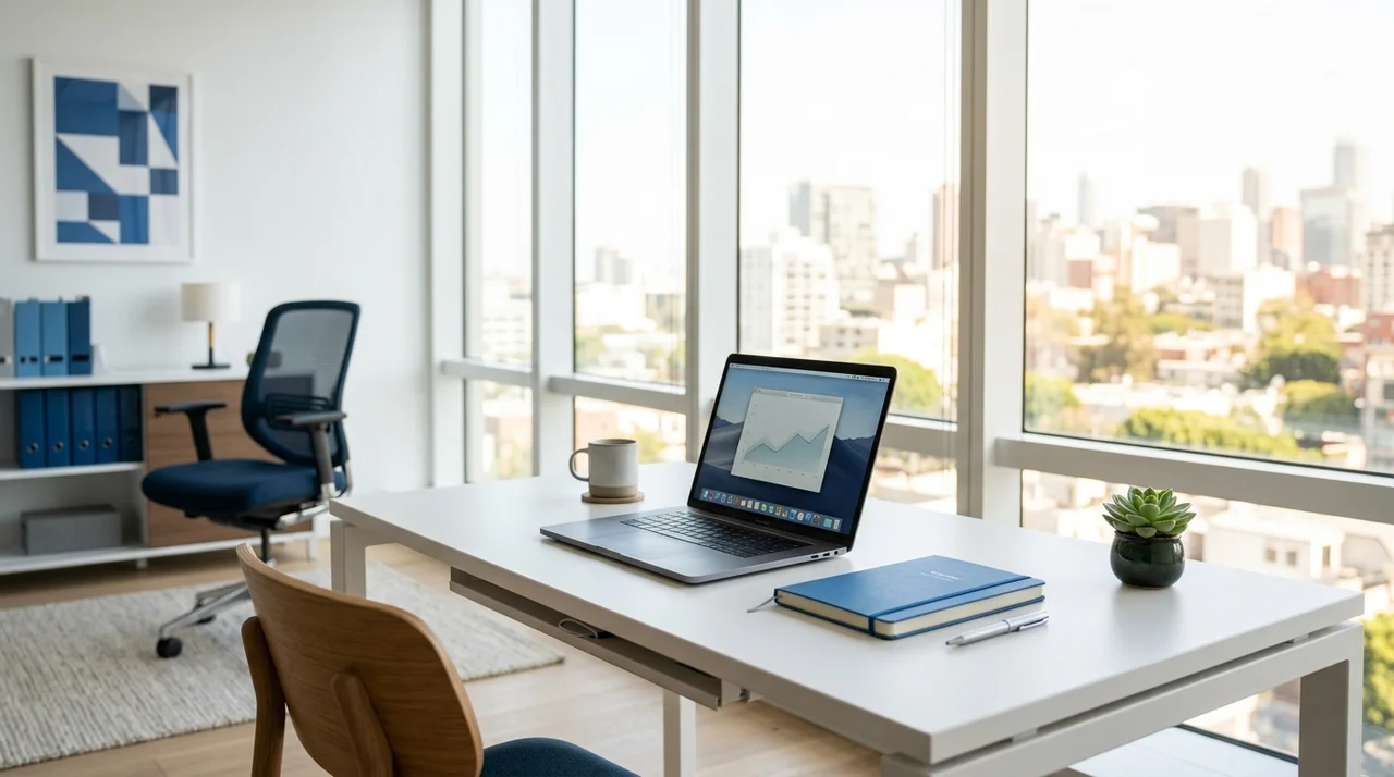 Clean, bright modern executive desk
